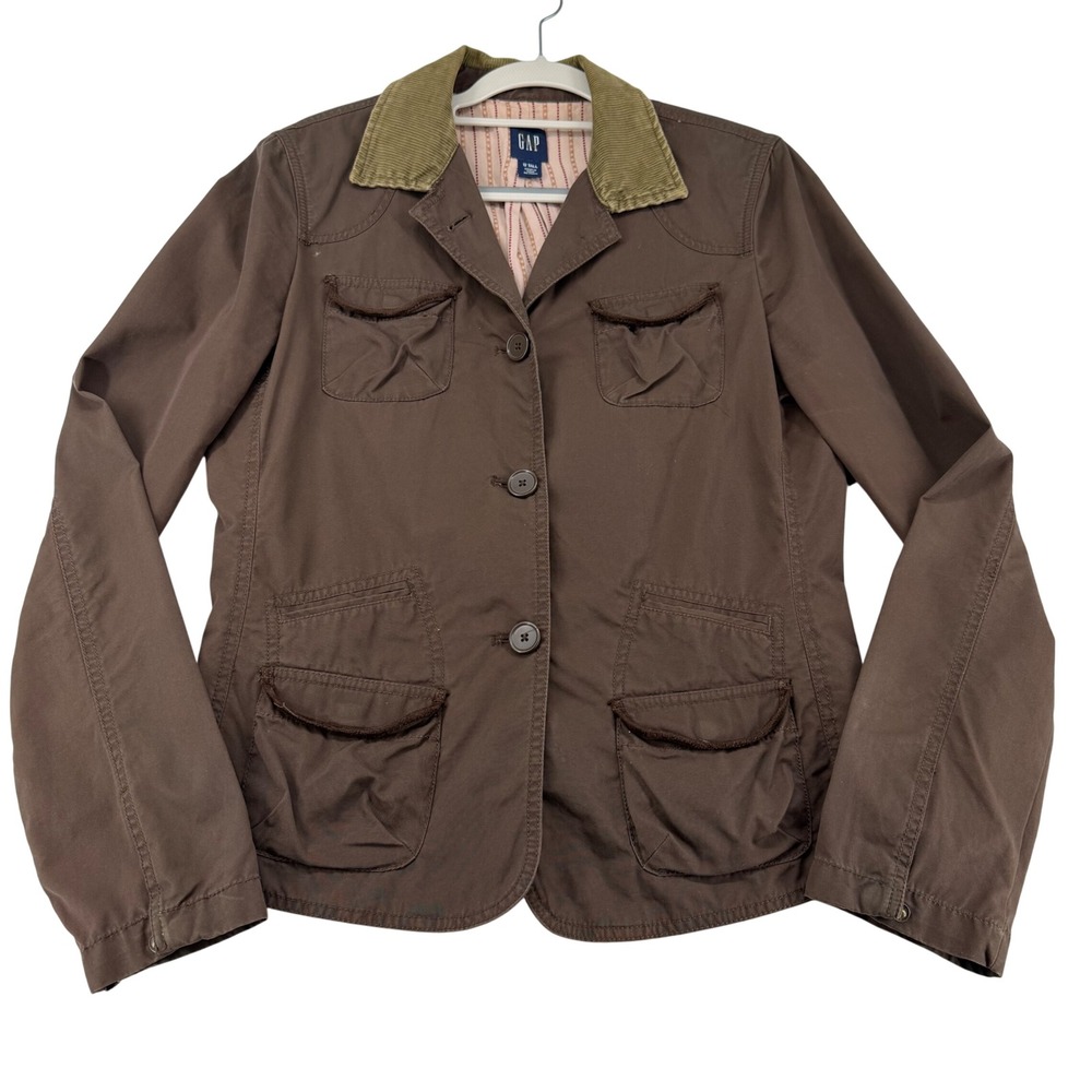 Y2K Gap Utility Field Jacket Womens 12 Tall Corduroy Collar 100% Cotton 2000s